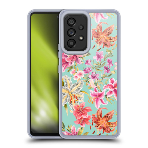 Ninola Pastel Beautiful Floral Liliums Pink Aqua Soft Gel Case for Samsung Galaxy A53 5G (2022)