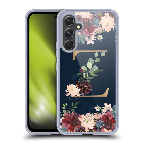 Nature Magick Floral Monogram Gold Navy 2 Letter Z Soft Gel Case for Samsung Galaxy A54 5G
