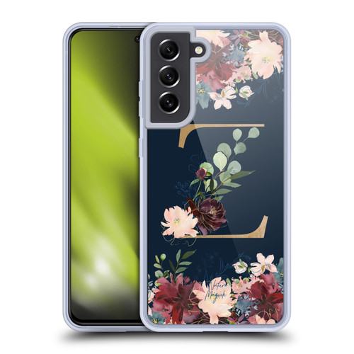 Nature Magick Floral Monogram Gold Navy 2 Letter Z Soft Gel Case for Samsung Galaxy S21 FE 5G & MagSafe