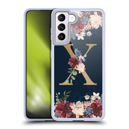 Nature Magick Floral Monogram Gold Navy 2 Letter X Soft Gel Case for Samsung Galaxy S21 5G & MagSafe