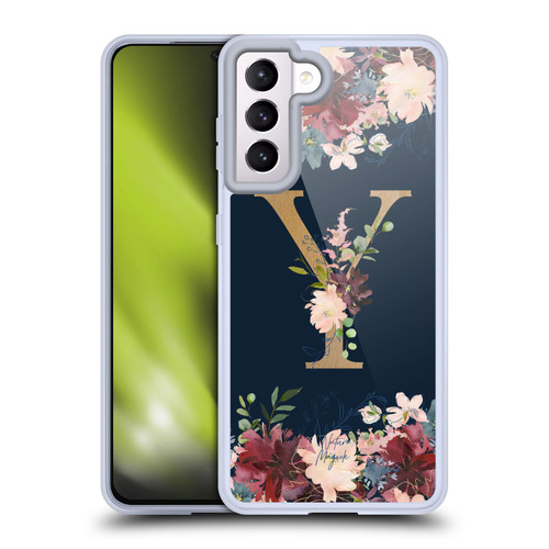 Nature Magick Floral Monogram Gold Navy 2 Letter Y Soft Gel Case for Samsung Galaxy S21 5G & MagSafe