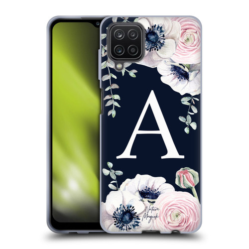 Nature Magick Floral Monogram Navy Flowers 1 Letter A Soft Gel Case for Samsung Galaxy A12 (2020)