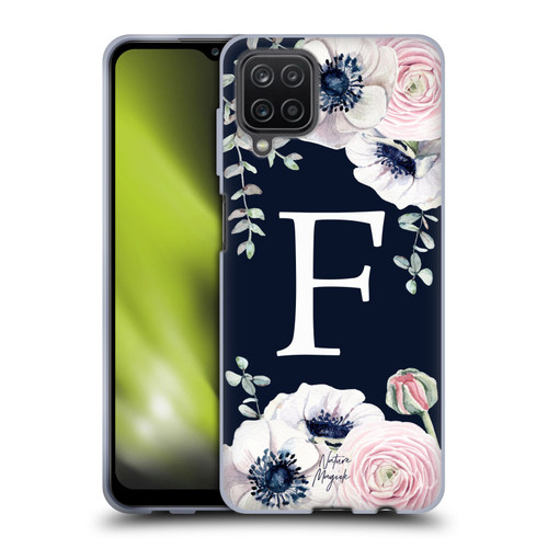 Nature Magick Floral Monogram Navy Flowers 1 Letter F Soft Gel Case for Samsung Galaxy A12 (2020)