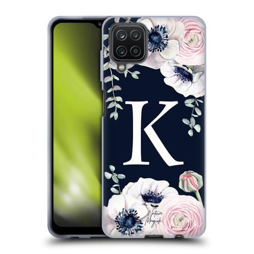 Nature Magick Floral Monogram Navy Flowers 1 Letter K Soft Gel Case for Samsung Galaxy A12 (2020)