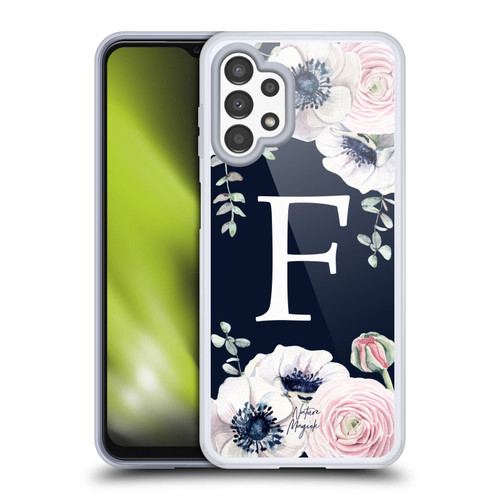 Nature Magick Floral Monogram Navy Flowers 1 Letter F Soft Gel Case for Samsung Galaxy A13 (2022)