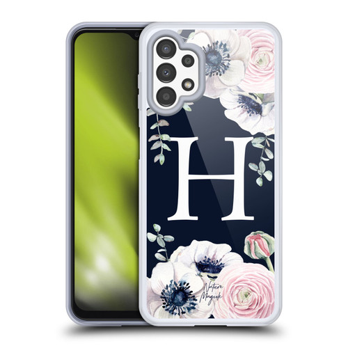 Nature Magick Floral Monogram Navy Flowers 1 Letter H Soft Gel Case for Samsung Galaxy A13 (2022)