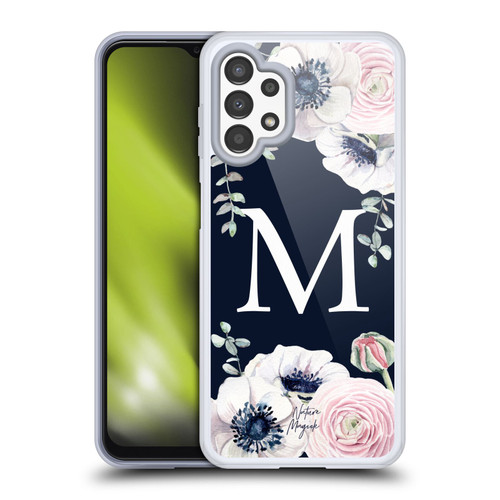 Nature Magick Floral Monogram Navy Flowers 1 Letter M Soft Gel Case for Samsung Galaxy A13 (2022)