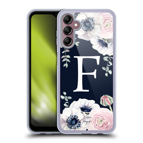 Nature Magick Floral Monogram Navy Flowers 1 Letter F Soft Gel Case for Samsung Galaxy A14 5G