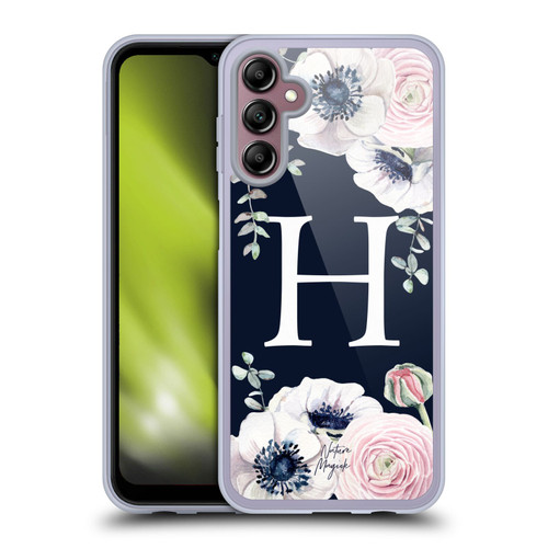 Nature Magick Floral Monogram Navy Flowers 1 Letter H Soft Gel Case for Samsung Galaxy A14 5G