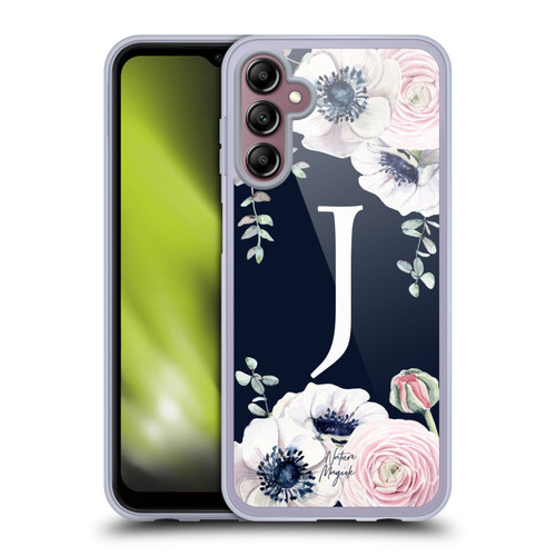 Nature Magick Floral Monogram Navy Flowers 1 Letter J Soft Gel Case for Samsung Galaxy A14 5G
