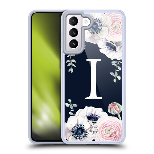 Nature Magick Floral Monogram Navy Flowers 1 Letter I Soft Gel Case for Samsung Galaxy S21 5G & MagSafe