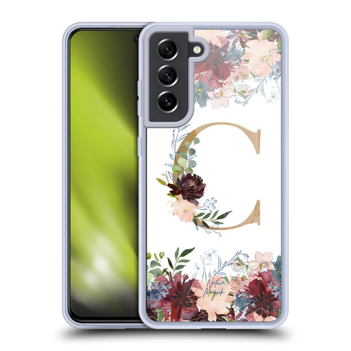Nature Magick Flowers Monogram Floral Gold Letter C Soft Gel Case for Samsung Galaxy S21 FE 5G & MagSafe