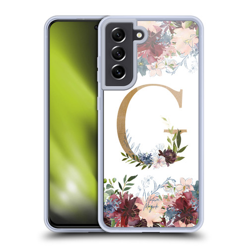 Nature Magick Flowers Monogram Floral Gold Letter G Soft Gel Case for Samsung Galaxy S21 FE 5G & MagSafe