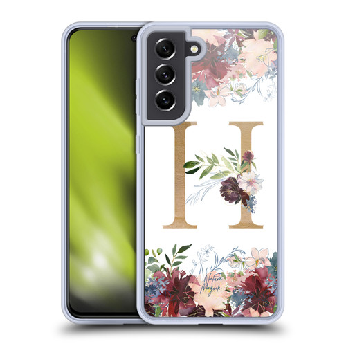 Nature Magick Flowers Monogram Floral Gold Letter H Soft Gel Case for Samsung Galaxy S21 FE 5G & MagSafe