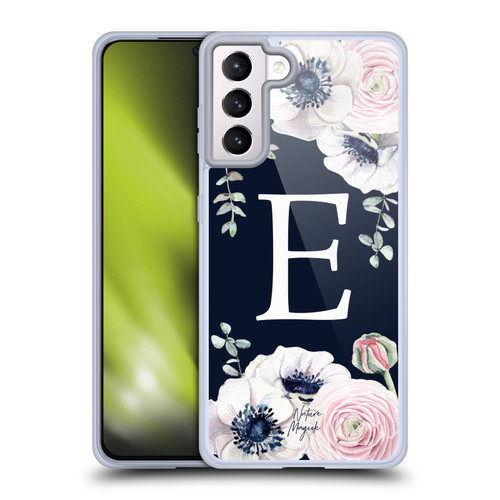 Nature Magick Floral Monogram Navy Flowers 1 Letter E Soft Gel Case for Samsung Galaxy S21+ 5G & MagSafe