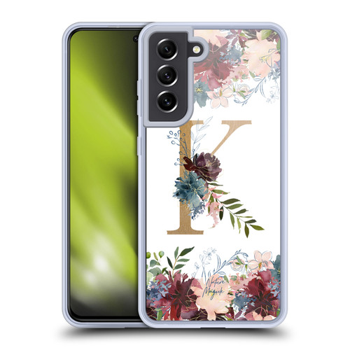 Nature Magick Flowers Monogram Floral Gold Letter K Soft Gel Case for Samsung Galaxy S21 FE 5G & MagSafe