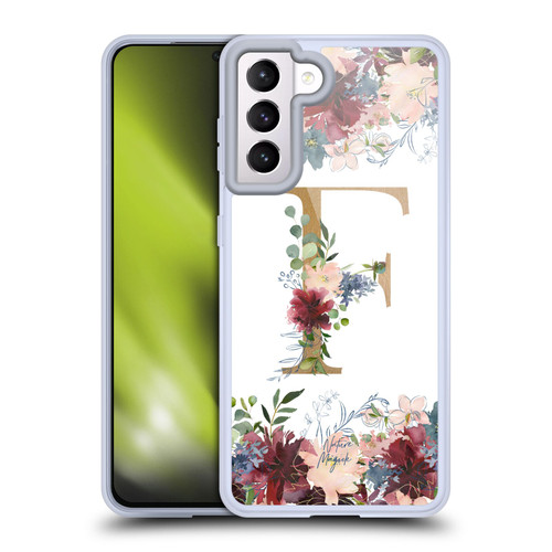 Nature Magick Flowers Monogram Floral Gold Letter F Soft Gel Case for Samsung Galaxy S21 5G & MagSafe