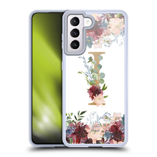 Nature Magick Flowers Monogram Floral Gold Letter I Soft Gel Case for Samsung Galaxy S21 5G & MagSafe