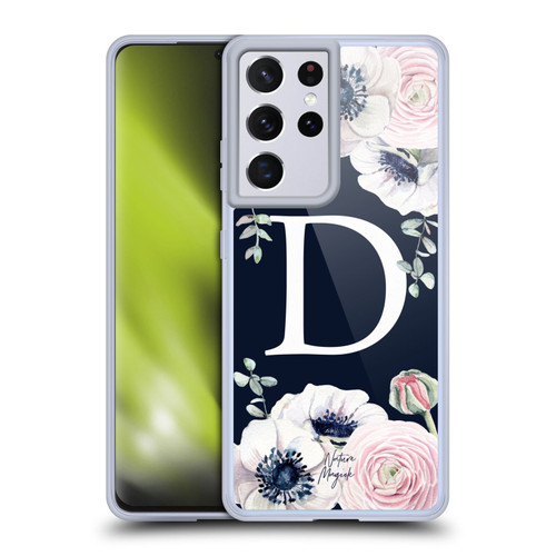 Nature Magick Floral Monogram Navy Flowers 1 Letter D Soft Gel Case for Samsung Galaxy S21 Ultra 5G & MagSafe