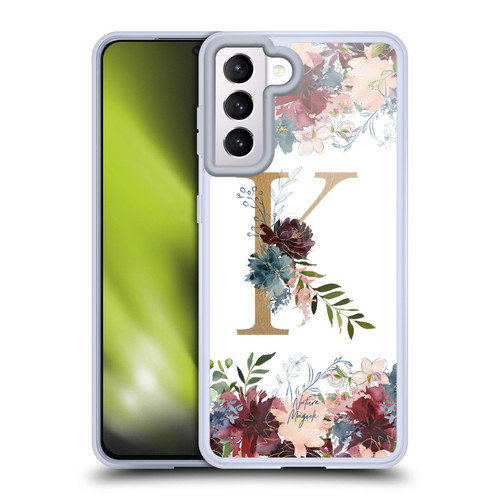 Nature Magick Flowers Monogram Floral Gold Letter K Soft Gel Case for Samsung Galaxy S21 5G & MagSafe