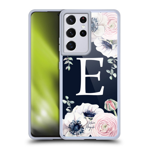 Nature Magick Floral Monogram Navy Flowers 1 Letter E Soft Gel Case for Samsung Galaxy S21 Ultra 5G & MagSafe