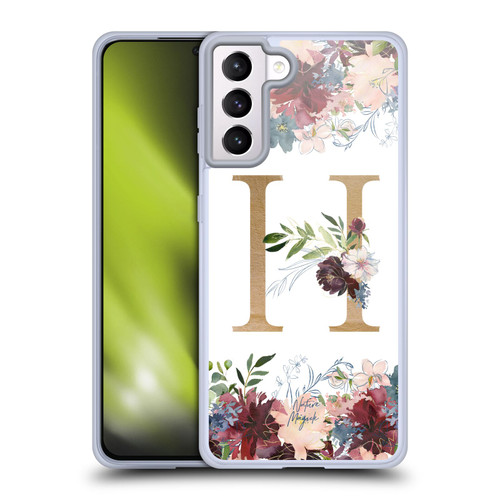Nature Magick Flowers Monogram Floral Gold Letter H Soft Gel Case for Samsung Galaxy S21+ 5G & MagSafe
