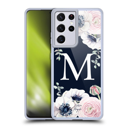 Nature Magick Floral Monogram Navy Flowers 1 Letter M Soft Gel Case for Samsung Galaxy S21 Ultra 5G & MagSafe
