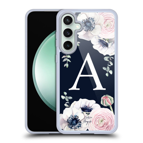 Nature Magick Floral Monogram Navy Flowers 1 Letter A Soft Gel Case for Samsung Galaxy S23 FE 5G & MagSafe