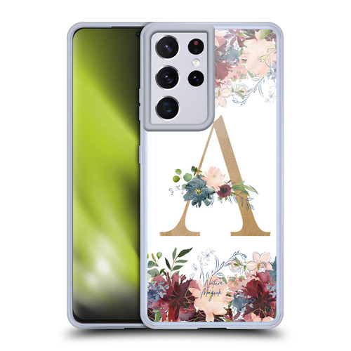 Nature Magick Flowers Monogram Floral Gold Letter A Soft Gel Case for Samsung Galaxy S21 Ultra 5G & MagSafe
