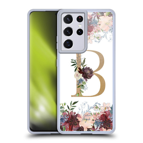 Nature Magick Flowers Monogram Floral Gold Letter B Soft Gel Case for Samsung Galaxy S21 Ultra 5G & MagSafe