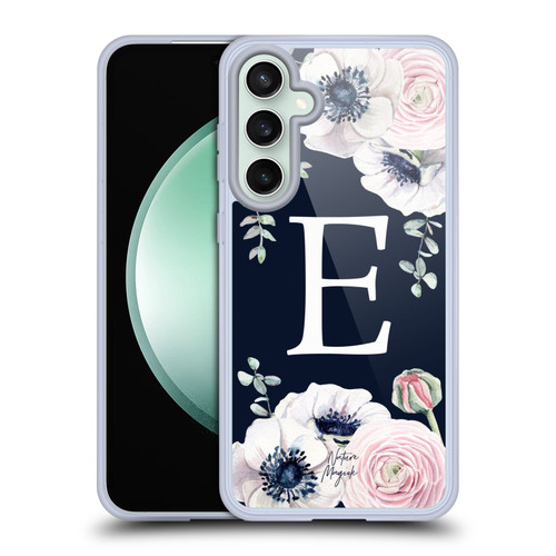 Nature Magick Floral Monogram Navy Flowers 1 Letter E Soft Gel Case for Samsung Galaxy S23 FE 5G & MagSafe