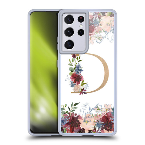 Nature Magick Flowers Monogram Floral Gold Letter D Soft Gel Case for Samsung Galaxy S21 Ultra 5G & MagSafe