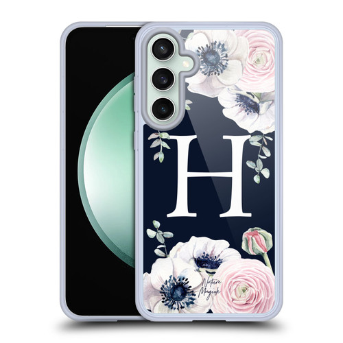 Nature Magick Floral Monogram Navy Flowers 1 Letter H Soft Gel Case for Samsung Galaxy S23 FE 5G & MagSafe