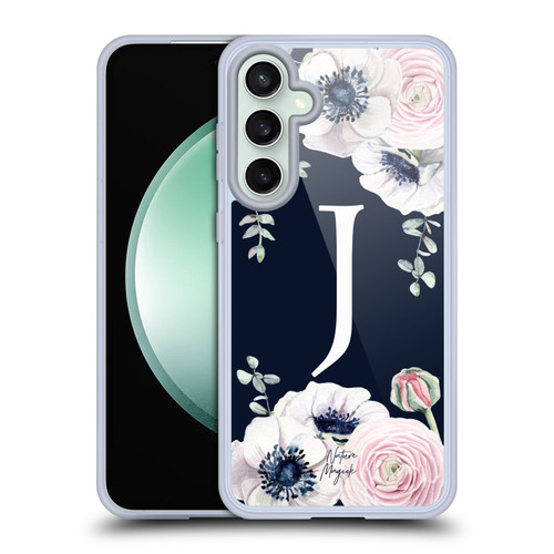 Nature Magick Floral Monogram Navy Flowers 1 Letter J Soft Gel Case for Samsung Galaxy S23 FE 5G & MagSafe