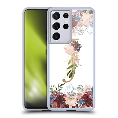 Nature Magick Flowers Monogram Floral Gold Letter J Soft Gel Case for Samsung Galaxy S21 Ultra 5G & MagSafe