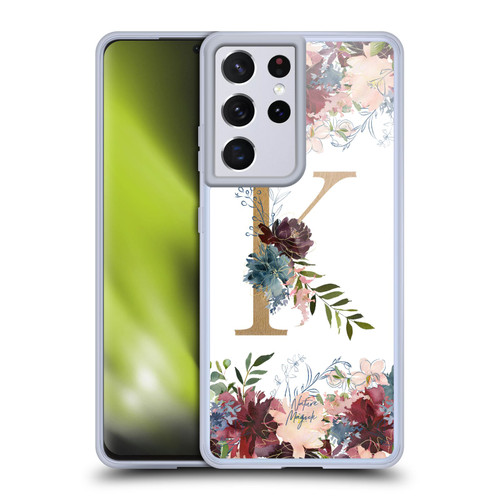 Nature Magick Flowers Monogram Floral Gold Letter K Soft Gel Case for Samsung Galaxy S21 Ultra 5G & MagSafe