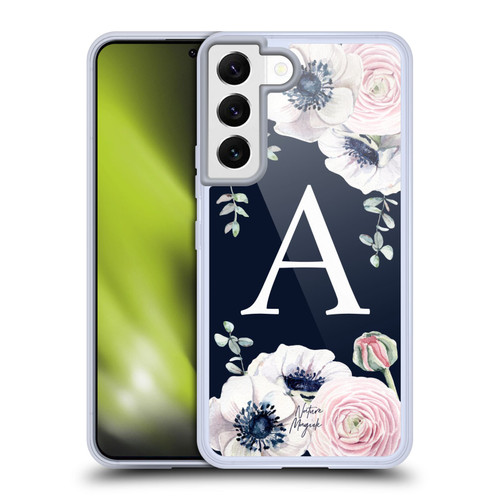 Nature Magick Floral Monogram Navy Flowers 1 Letter A Soft Gel Case for Samsung Galaxy S22 5G & MagSafe
