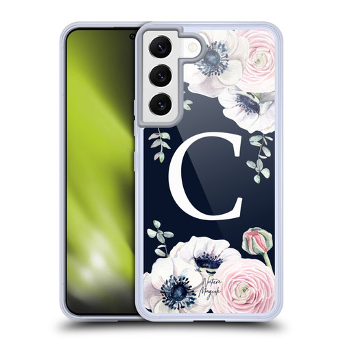 Nature Magick Floral Monogram Navy Flowers 1 Letter C Soft Gel Case for Samsung Galaxy S22 5G & MagSafe