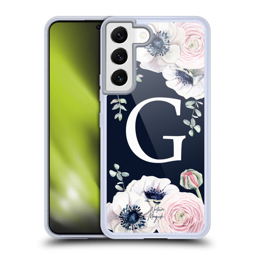 Nature Magick Floral Monogram Navy Flowers 1 Letter G Soft Gel Case for Samsung Galaxy S22 5G & MagSafe
