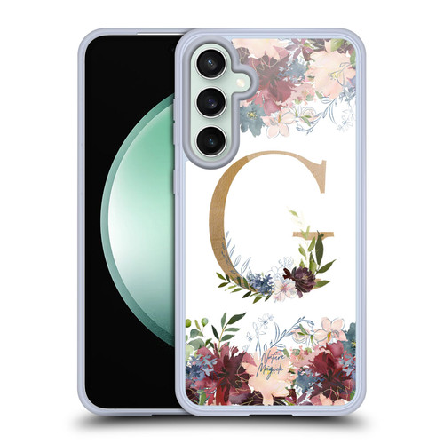 Nature Magick Flowers Monogram Floral Gold Letter G Soft Gel Case for Samsung Galaxy S23 FE 5G & MagSafe