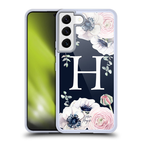 Nature Magick Floral Monogram Navy Flowers 1 Letter H Soft Gel Case for Samsung Galaxy S22 5G & MagSafe