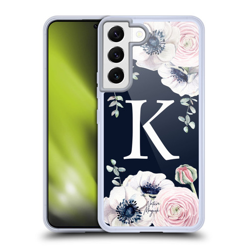 Nature Magick Floral Monogram Navy Flowers 1 Letter K Soft Gel Case for Samsung Galaxy S22 5G & MagSafe