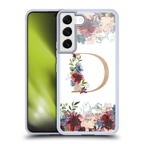 Nature Magick Flowers Monogram Floral Gold Letter D Soft Gel Case for Samsung Galaxy S22 5G & MagSafe