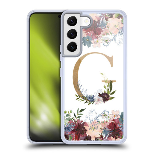 Nature Magick Flowers Monogram Floral Gold Letter G Soft Gel Case for Samsung Galaxy S22 5G & MagSafe
