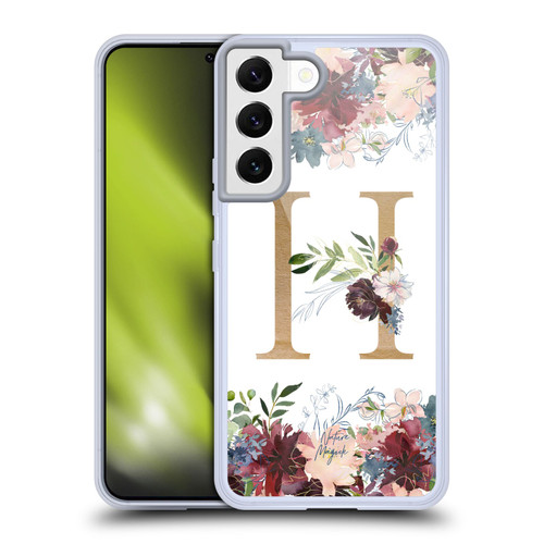 Nature Magick Flowers Monogram Floral Gold Letter H Soft Gel Case for Samsung Galaxy S22 5G & MagSafe