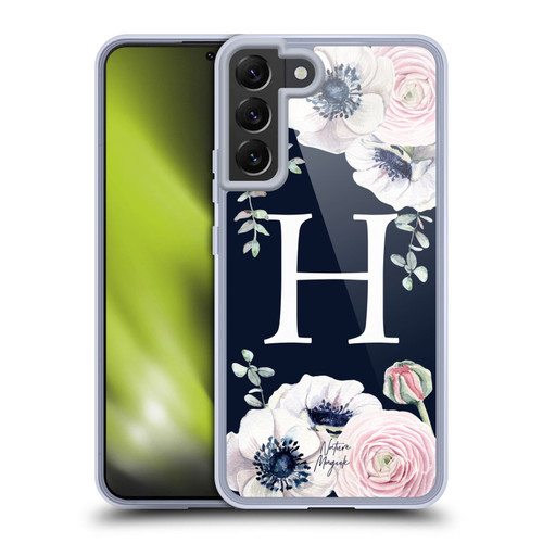Nature Magick Floral Monogram Navy Flowers 1 Letter H Soft Gel Case for Samsung Galaxy S22+ 5G & MagSafe