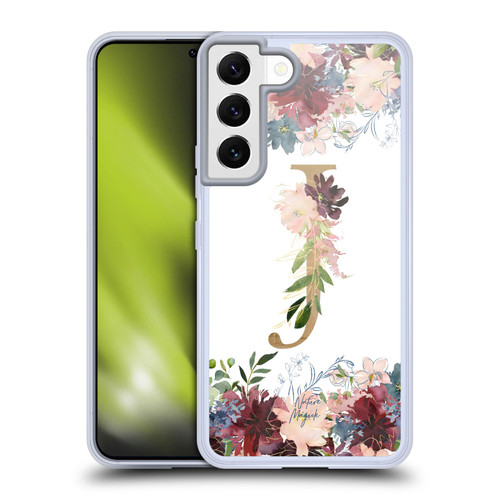 Nature Magick Flowers Monogram Floral Gold Letter J Soft Gel Case for Samsung Galaxy S22 5G & MagSafe