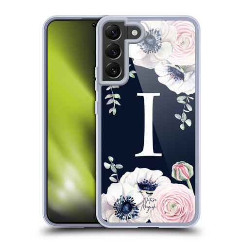 Nature Magick Floral Monogram Navy Flowers 1 Letter I Soft Gel Case for Samsung Galaxy S22+ 5G & MagSafe
