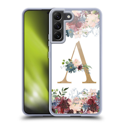 Nature Magick Flowers Monogram Floral Gold Letter A Soft Gel Case for Samsung Galaxy S22+ 5G & MagSafe