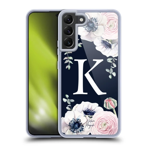 Nature Magick Floral Monogram Navy Flowers 1 Letter K Soft Gel Case for Samsung Galaxy S22+ 5G & MagSafe